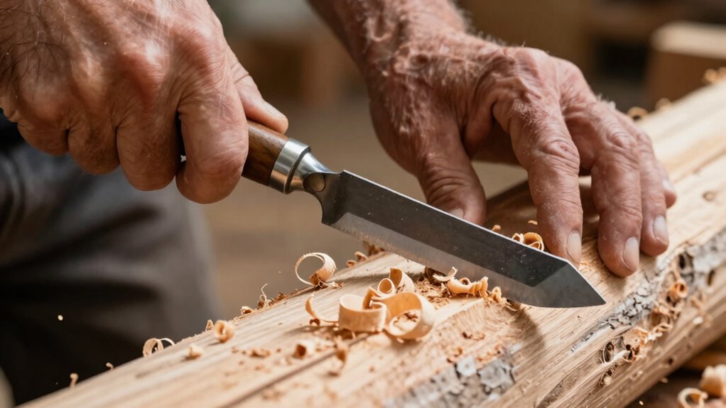 pulling curved blade shavings